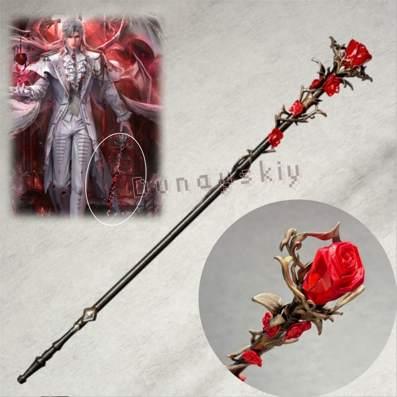 Detachable Cosplay Prop - Sylus Staff Silver Wing Demon Red